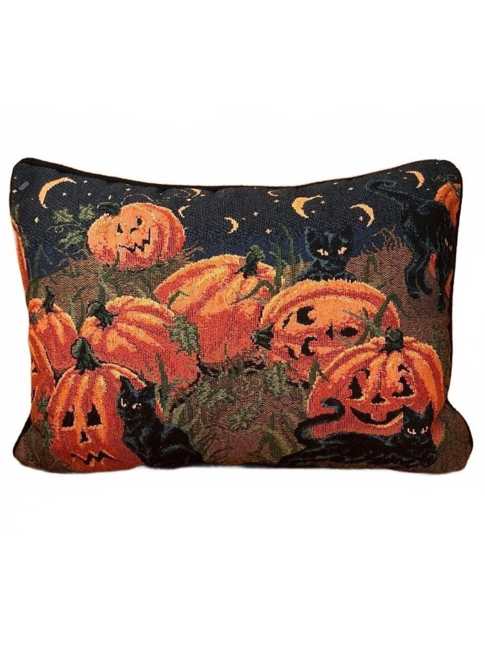 Halloween Themed Decorative Pillow with Jack-o'-Lanterns and Black Cats
